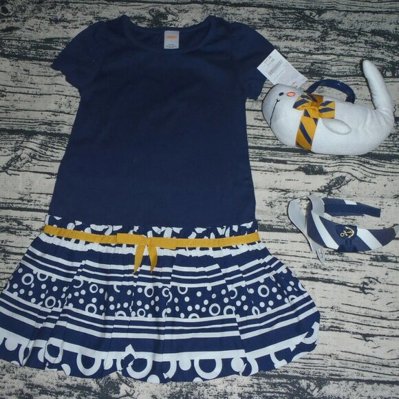 Gymboree Cape Cod Cutie Navy Size 5 Dress Headband Purse Tights NWT Set - Picture 6 of 7